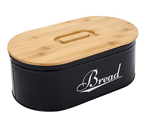 Contenitore per pane in metallo nero, contenitore per pane con coperchio in bambù, scatola per il pane per cucina, piano di lavoro, decorazione per cucina, colore: bianco