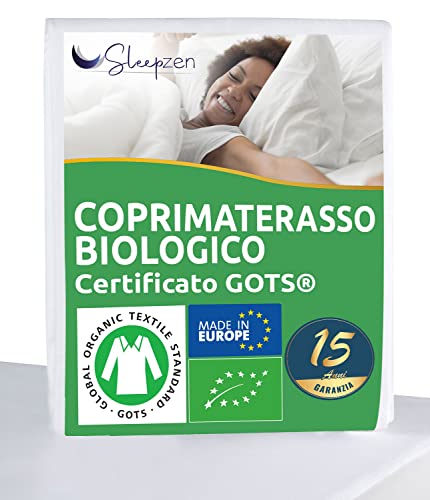 Coprimaterasso Matrimoniale 160x200cm in Cotone Biologico - Certificato GOTS️ - Oeko-TEX️, 100% cotone naturale in pile sano e silenzioso - non impermeabile - Made in EU