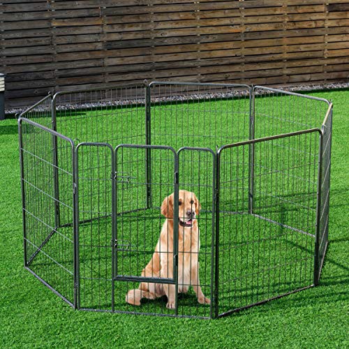 COSTWAY Recinto Recinzione Box per Cani Animali Domestici con 8 Pannelli in Metallo, da Interno ed Esterno, per Cani Gatti Conigli
