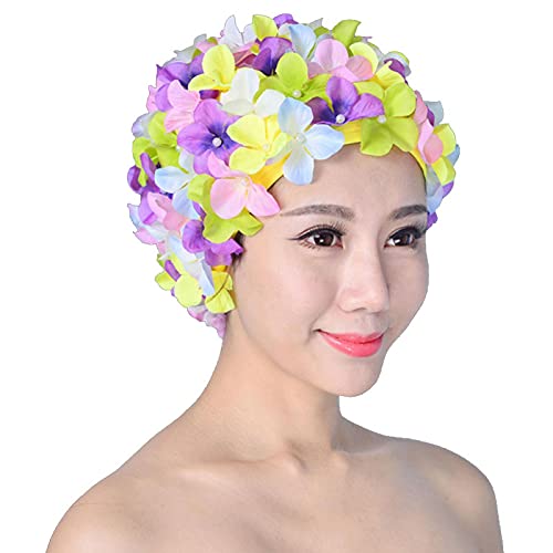 Cuffia da bagno con petalo, alla moda, con petali floreali, 3D, elegante cappello da nuoto vintage, ideale per tutti i livelli di nuoto (multicolore)