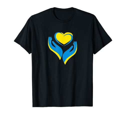 Cuore nei palmi blu giallo - Ucraino Nuovi Disegni Maglietta
