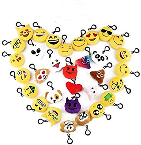 Cusfull Mini Emoji Portachiavi Pezzi  Decorazioni Faccine Portachiavi Emoticon Peluche per Zaino, Borsa, Perfetto Regalo per Bambini, Natale, Compleanni (32pcs)