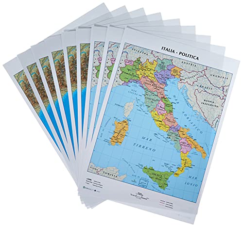 CWR Cartina geografica Italia fisica e politica, formato A4, confez...