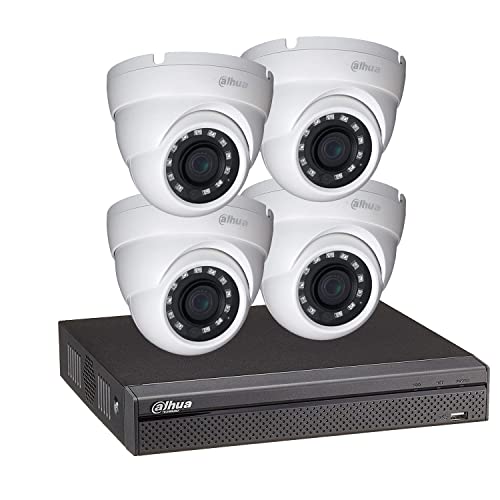 Dahua - Kit videosorveglianza con registratore eco e 4 telecamere a cupola 1080p, visione notturna, 30 m, KITECO 4DOM1080P-001