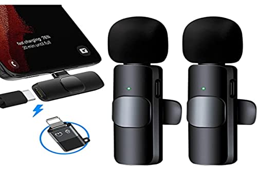 DayDup Microfono Lavalier Wireless per iPhone iOS Androide, Plug & Play Professionale Microfono Wireless Riduzione del Rumore per TikTok, Youtube, Vlog Registrazione Video, Diretta Streamin, Nero-A