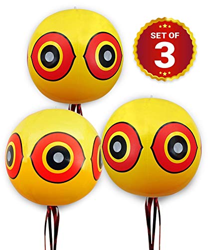 De-bird Sistema Repellente antiuccelli - palloni gonfiabili con Occhio minaccioso - Giallo - 3 Pezzi