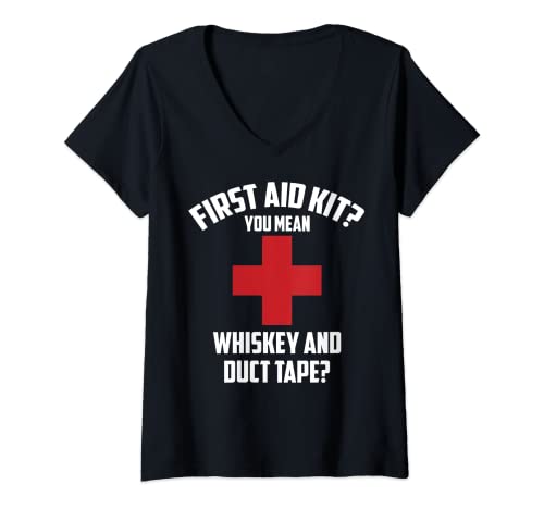 Donna Cool First Aid Kit Whisky Duct Tape Funny Joke Dad Gift Maglietta con Collo a V