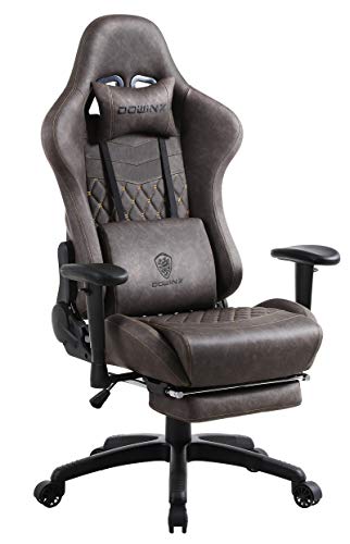 Dowinx Sedia Gaming Chair Chair Stile ergonomico da Corsa con Massaggio Supporto Lombare Poltrona da Ufficio per Computer in Pelle PU con poggiapiedi Retrattile Marrone