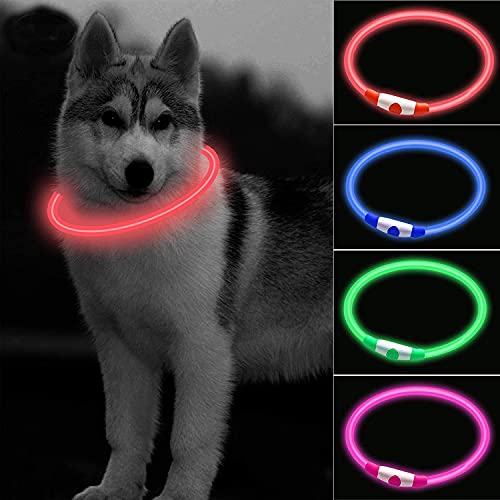 Easing Collare per cani a LED, ricaricabile tramite USB, regolabile e tagliabile, ultra luminoso, per cani con batteria al litio ricaricabile USB, per visibilità notturna e sicurezza (rosso)