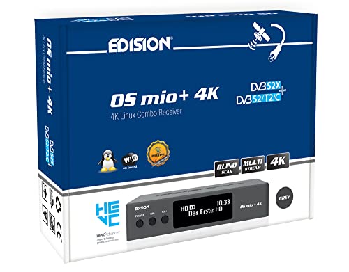 Edision OS Mio+ 4K Triple DVB-S2X+DVB-S2 T2 C H265 HEVC Main 10, E2 Linux, 4K Ricevitore Combo, Multi Stream, Blind Scan, Wifi On Board, Grigio
