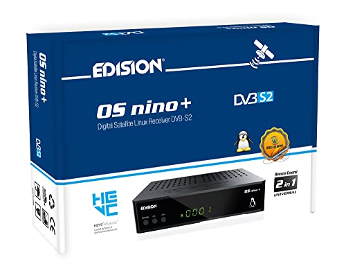 Edision OS NINO+ DVB-S2 Full HD Linux E2 Sat Ricevitore H265 HEVC (1x DVB-S2, 2X USB, HDMI, LAN, Linux, lettore di schede, 1080p)