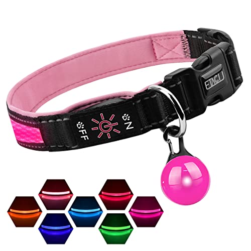 ETACCU Collare per Cani LED, Collare per Cani Regolabile con 3 Modalità e 7 Colori, Collare Luminoso Impermeabile Ricaricabile USB, Collari Standard per Animali Domestici (Medio (40-55 cm), Rosa)