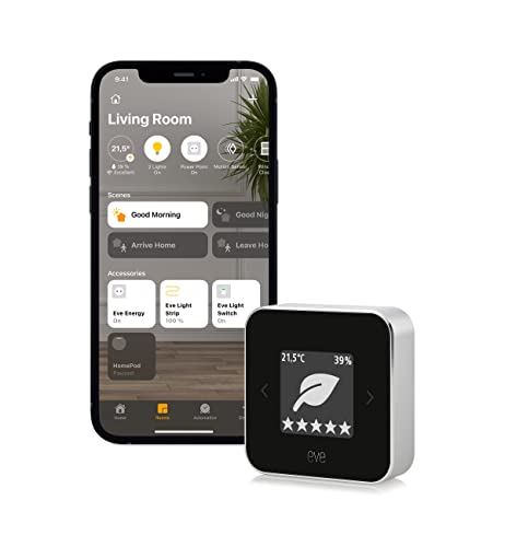 Eve Room - Sensore di qualità dell aria interna per monitorare la qualità dell aria (VOC), la temperatura e l umidità, tecnologia Apple HomeKit, Bluetooth; Thread