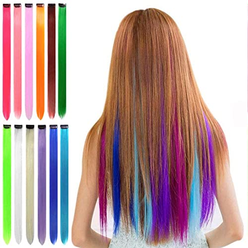 Extension Capelli Colorati Multi-Colori del Partito Clip di Punto culminante su in Hair Salon Fornire Le Parrucche diritte per Le Donne 55 cm   21inch -12 PCS