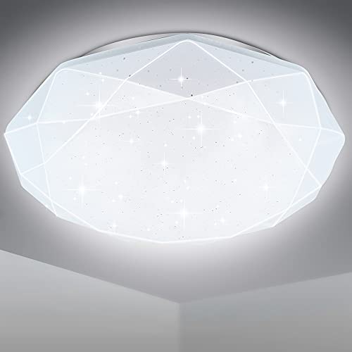 EXTRASTAR LED Plafoniera, illuminazione a soffitto bianca fredda moderna ultrasottile 24W 6500K, pannello UFO a strisce diamantate, plafoniera adatta per soggiorno, cucina, bagno 35CM