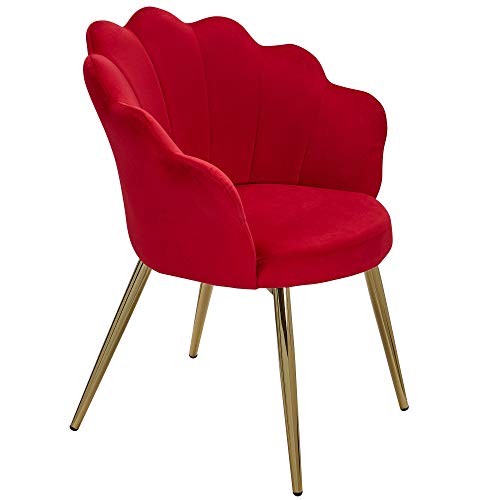 FineBuy Sedia per Sala da Pranzo Rosso Tulipano Velluto e Metallo Moderne Sedia | Design Sedia da Cucina Imbottito | Sala da Pranzo Poltroncina