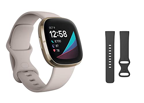 Fitbit Pacchetto include lo smartwatch Fitbit Sense evoluto con Strumenti per la Salute del Cuore ed un cinturino Fitbit Sense aggiuntivo