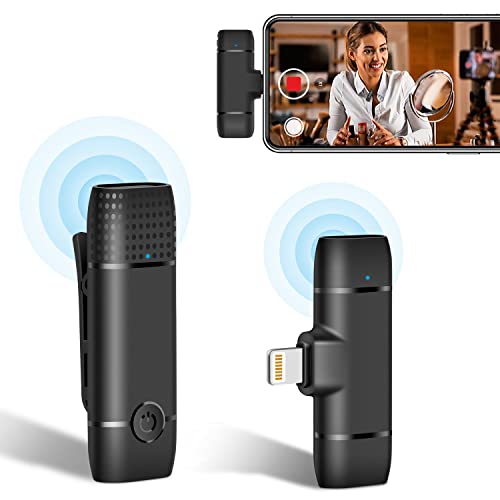 FIYAPOO Lavalier - Microfono senza fili, per iPhone iPad, 2,4 GHz, Plug Play, Mini Lapel Mic per registrazione audio Vlog interviste Live Stream YouTube Facebook Tiktok(LM1)