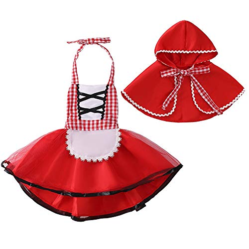 FMYFWY Costume Carnevale Neonato Vestito da Cappuccetto Rosso per Bambina Principessa Vestito da Festa Compleanno Halloween Cosplay Natale Abiti con Mantello 3-6 mesi
