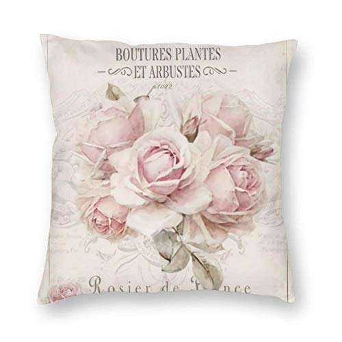 Fodera per cuscino decorativo quadrato shabby chic francese Cuscino vintage shabby chic rosa rosa floreale, federa morbida pollici 45x45cm
