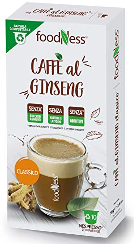 Foodness Capsula Caffè al Ginseng classico compatibile Nespresso - 5 Confezioni da 10 Capsule [Tot. 50 Capsule]