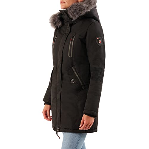 Geographical Norway - Giacca invernale da donna Coracle Coraly XL con cappuccio in pelliccia Nero II M