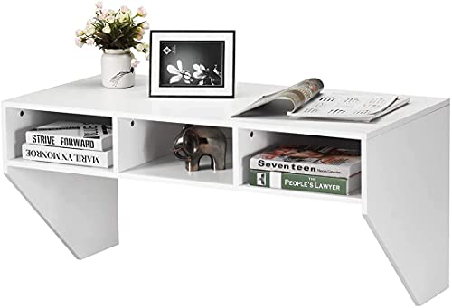 GIANTEX - Tavolo da lavoro da parete, scrivania sospesa con tre cassetti di stoccaggio, finitura opaca, adatto per studio, salotto, ufficio, 108 x 53 x 52 cm (bianco).