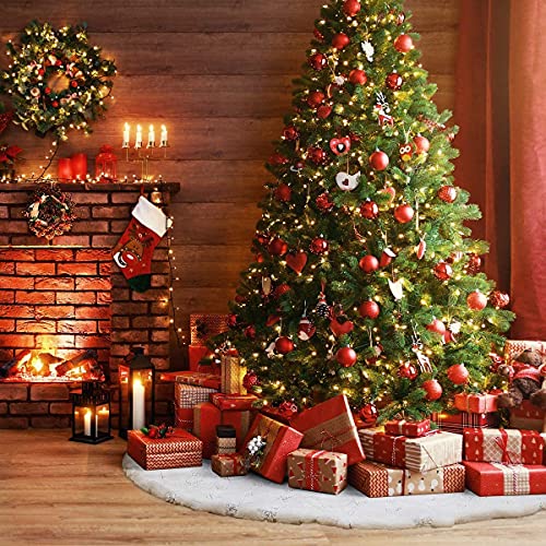 GIGALUMI Gonna per albero di Natale, 120 cm, colore: bianco e oro, con pelliccia sintetica bianca innevata, decorazione per albero di Natale, vacanze, casa, feste, ornamenti (bianco oro)
