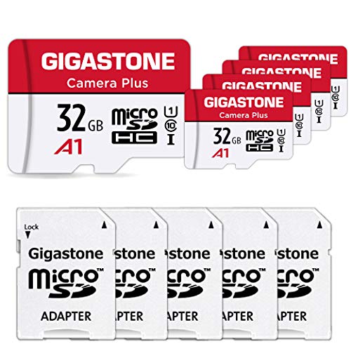 Gigastone Micro SD 32 GB, Camera Plus Serie, Set da 5, A1 U1 C10 UHS-1, Per GoPro Fotocamera Videocamera, Velocità Fino a 90 20 MB Sec(R W), con Adattatore Scheda SD