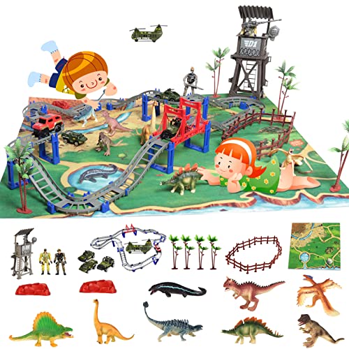 Giocattoli di Dinosauro per Bambini 25 Pz | Bambini Realistico Race Car Track Train Set Jurassic Dinosaur World Game Regali Giocattolo di apprendimento educativo per ragazze e ragazzi