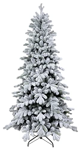 Giulia Grillo Albero di Natale Slim Innevato 210 cm Folto, 1167 rami, Albero di Natale Slim Luxury verde con punte innevate realistico, PE PVC, Verde e Bianco