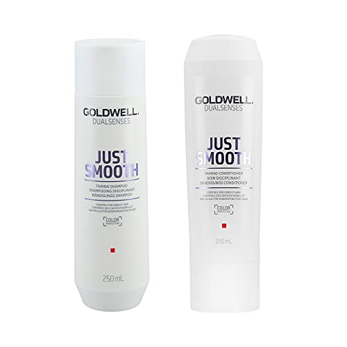 Goldwell, shampoo e balsamo Dualsenses Just Smooth per capelli ribelli, confezione da 250 e 200 ml rispettivamente (etichetta in lingua italiana non garantita)
