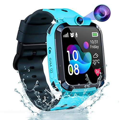 GPS Tracker Kids Smartwatch Phone Impermeabile, Smartwatch Bambini con Chat Vocale, SOS Sveglia, Bambini GPS Smart Watch Regalo Ragazzo e Ragazza(S12-BLUE)