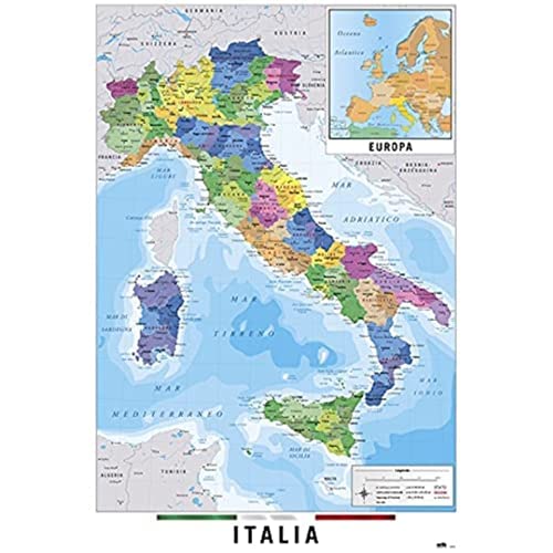 Grupo Erik GPE5125 Poster Mappa Italia Fisico Politico, carta, Mult...