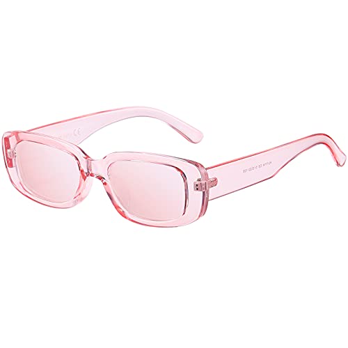 H HELMUT JUST Occhiali da Sole da Donna Piccola Rosa Transparente Rettangolare Polarizzati Moda