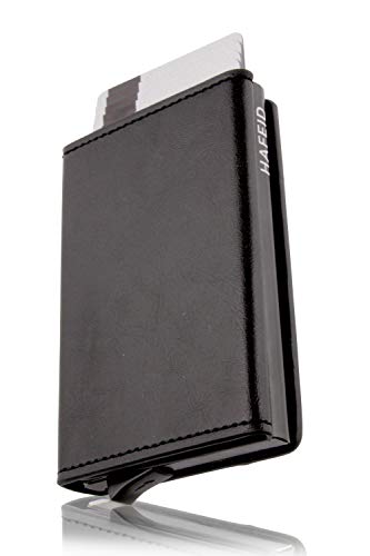 HAFEID portafoglio uomo slim - porta carte di credito schermato - portacarte di credito - portatessere smart - porta tessere donna - RFID blocking wallet nero