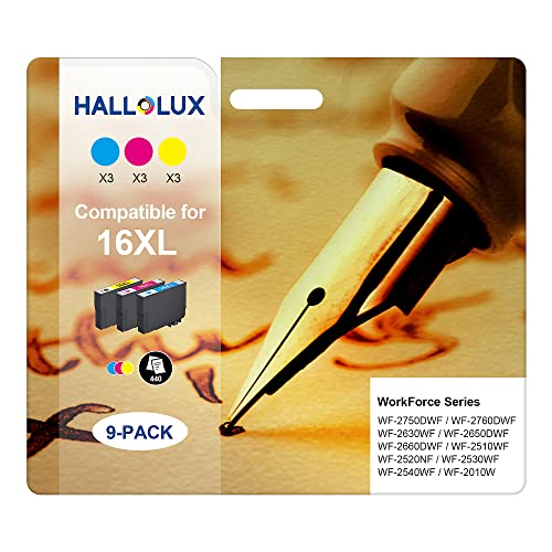 HALLOLUX 16XL Compatibili Cartucce d inchiostro Sostituzione per Epson 16 per WF-2510 WF-2630 WF-2750 WF-2760 WF-2520 WF-2530 WF-2540 WF-2660 WF-2650 (Ciano, Magenta, Giallo, 9-Pack)
