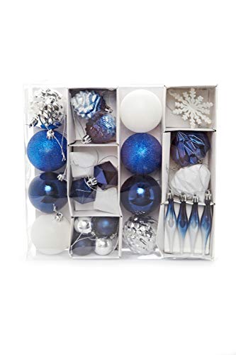 HEITMANN DECO - Set di 29 palline per albero di Natale, decorazioni natalizie da appendere, di plastica, colore: blu argento e bianco