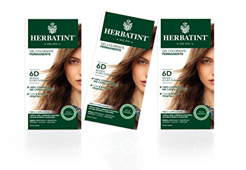 Herbatint Gel Colorante Permanente Pelle Sensibile (Tonalità 6D Biondo Scuro Dorato) - 3x150 ml. (Totale 450 ml.)