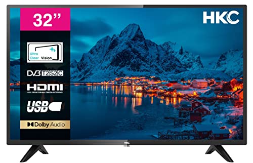 HKC 32D1 TV 32 pollici (Televisori 80 cm), Dolby Audio, Triplo Tuner DVB-C T2 S2, CI+, HDMI, USB, uscita audio digitale, modalità Hotel inclusa, (versione 2022)
