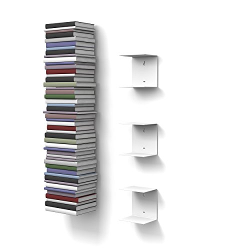 home3000 - 3 Mensole libreria, Invisibili, Colore: Bianco, Altezza:Fino a 150 cm, per Mettere i Libri in pila, per Libri con profondità Fino a 22 cm