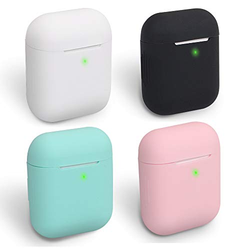 homEdge Custodia per AirPods, 4 confezioni senza cuciture, in silicone, compatibile con Apple AirPods 2 e 1, colore: nero, bianco, rosa e verde menta