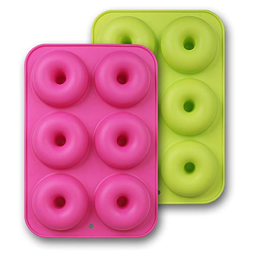 homEdge, stampi per ciambelle, in silicone, 2 pezzi, antiaderenti, per ciambelle, colore: verde e rosa