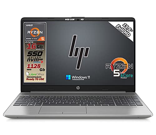 HP 255 G8 Silver Notebook Portatile, RYZEN 5 5500U 6 Core, SSHD da 1128Gb Display IPS Full HD 15.6 , DDR4 16 Gb, Wi-fi, 3 usb, webcam HD, Win11 Pro 64 Bit, Libre Office, Pronto All uso, Gar. Italia