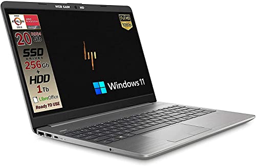 HP 255 G8 Silver Notebook Portatile, SSD M2 256GB + 1TB, Display FullHD 15.6 , Amd A9 Gold 3150U fino a 3,3 GHz, 20GB DDR4, Libre Office, Wi-fi, 3 usb, webcam HD, Win11 Pro, Pronto All uso, Gar. IT