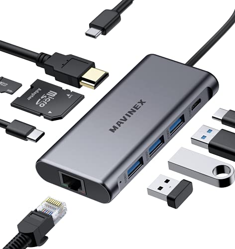 Hub USB C 9 in 1 MAVINEX Docking Station USB C con HDMI 4K, Porta di Carica 100W, Trasferimento Dati USB-C a 5Gbps, Ethernet 1Gbps, 3 Porte USB 3.0 SD TF Compatibile con MacBook Pro   Air Huawei Dell