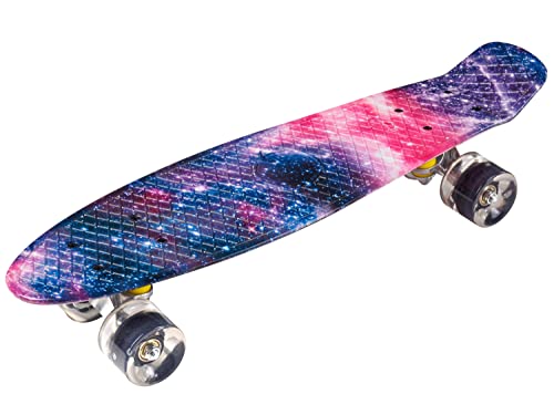 HyperMotion Skateboard per bambini e adolescenti | Retro Board 56 x 15 cm, 22 pollici con cuscinetti a sfera ABEC-7 | Ruote LED 60 x 45 mm | Durezza 80A | Materiale 100% Caucciù, Cosmo 2