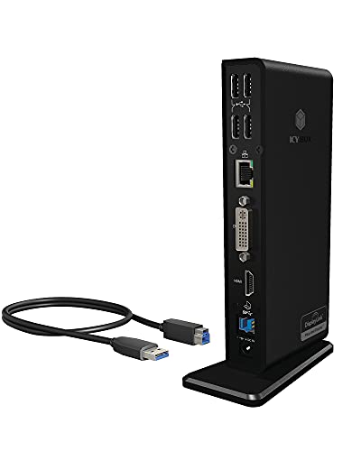 ICY BOX USB 3.0 & USB-C Docking Station con HDMI + DVI, Hub USB a 6 vie, LAN, Audio, con supporto, nero