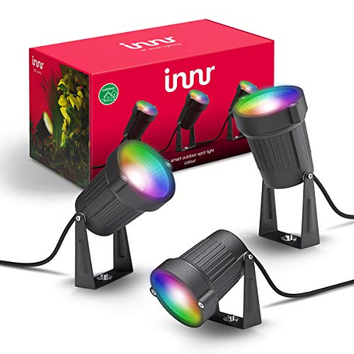 Innr Smart Outdoor Spot Light Color, Set Completo, funziona con Philips Hue*, Alexa & Google (Hub Richiesto) Faretto da Giardino, RGBW, 3-Pack, OSL 130 C