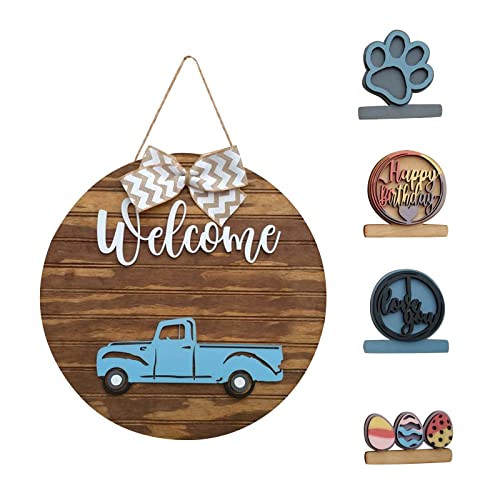 Interchangeable Truck Welcome Sign Home Sign Wood Sign Seasonal Sign Interchangeable Truck Door Hanger Vintage Truck Cartello Vendesi Auto (A, One Size)